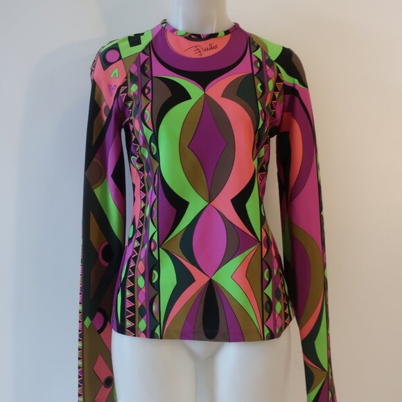 Womens Emilio Pucci Multicolor Print Top XL - Picture 2 of 8